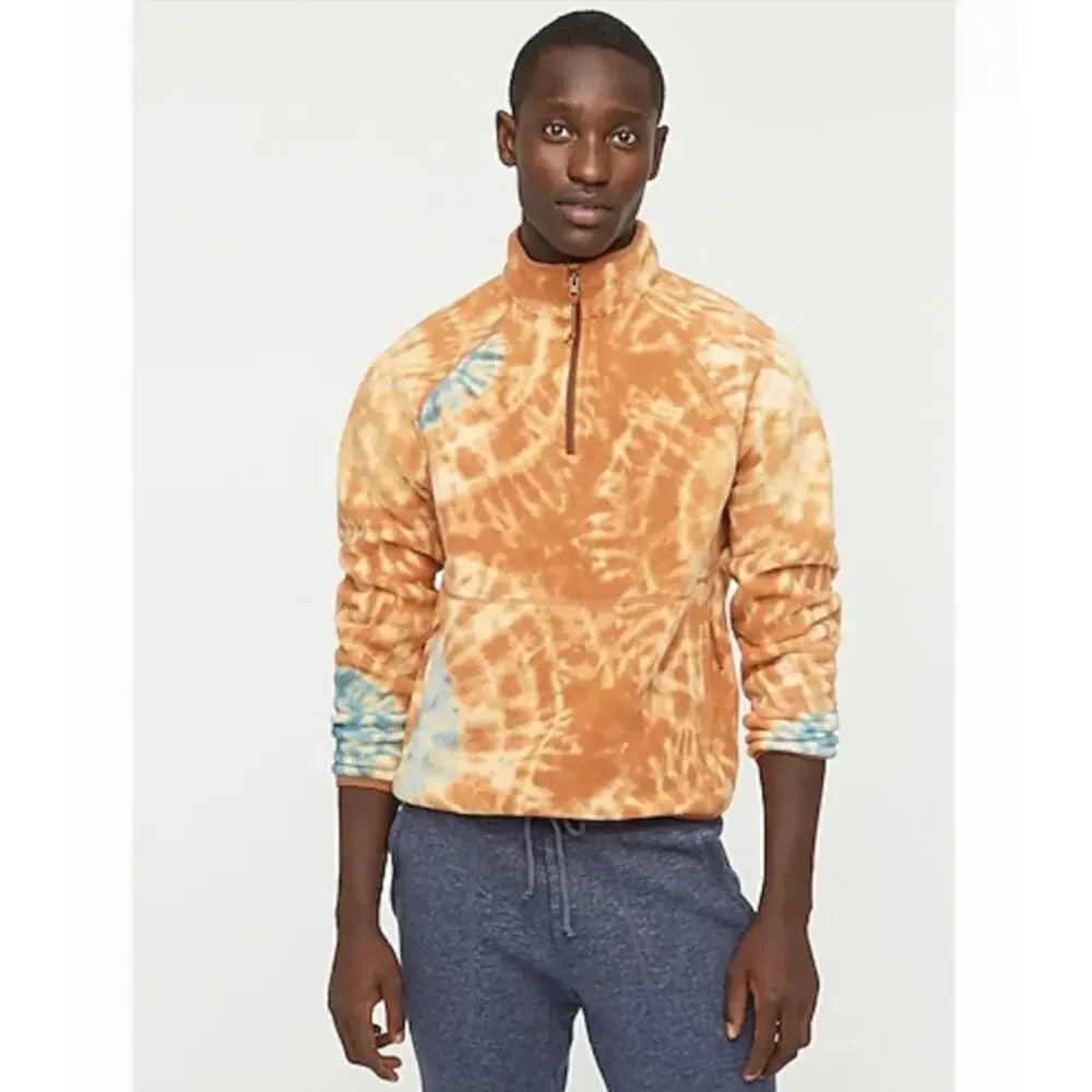 J. Crew Nordic Micro-Fleece Half-Zip Pullover in Tie Dye Brown Blue Size M